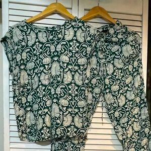 Two-Piece H&M Short-Sleeve Pants Set, Emerald Green